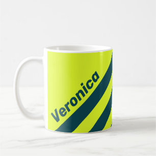 Caneca De Café Retro HI VIS Amarelo Três Listras com Nome