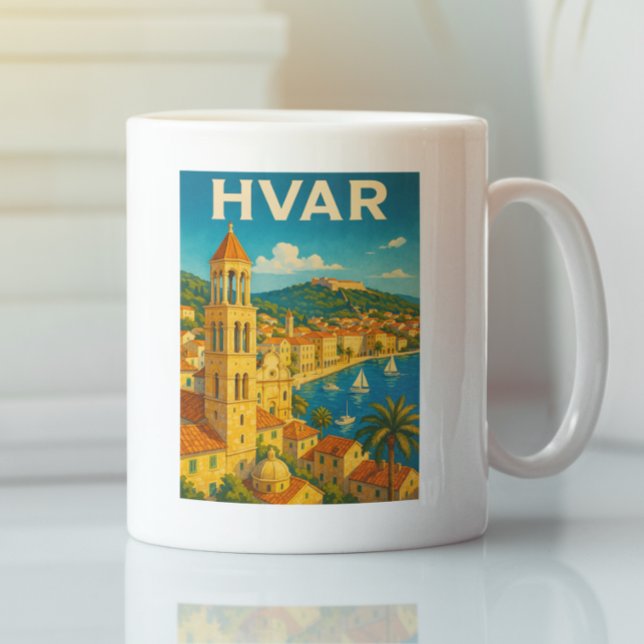 Caneca De Café Retro Hvar Croácia Adria Coast Viagem (Hvar Croatia Adria Coast Travel Coffee Mug)