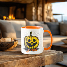 Caneca de Café Retro Jack O Lantern Halloween