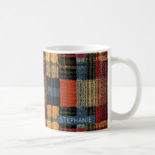 Caneca De Café Retro Knit Patchwork - Cozy Autumn Boho Vintage