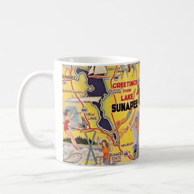 Caneca De Café Retro Lake Sunapee NH (Esquerda)