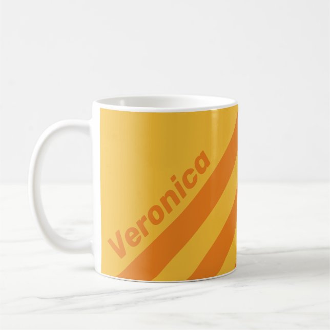 Caneca De Café Retro Laranja Groove Três Listras com Nome (Esquerda)