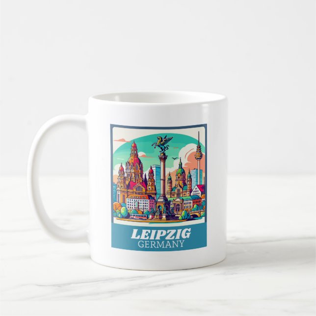 Caneca De Café Retro Leipzig Skyline (Esquerda)