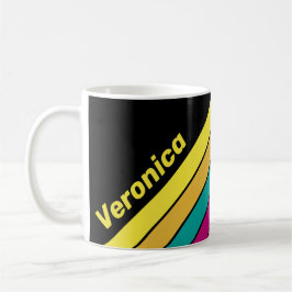 Caneca De Café Retro Listrado Escuro 80 com Nome