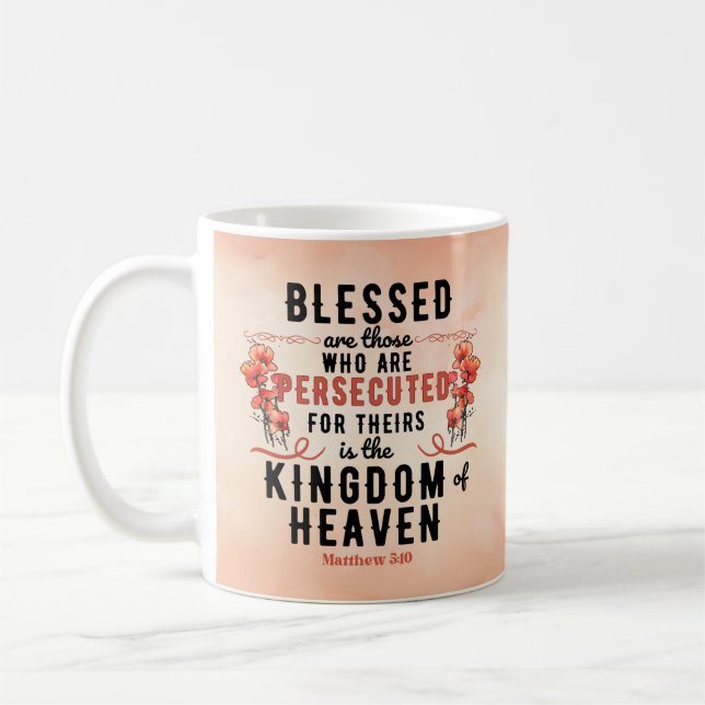 Caneca De Café Retro Matthew 5:10 Poppies Watercolor (Esquerda)