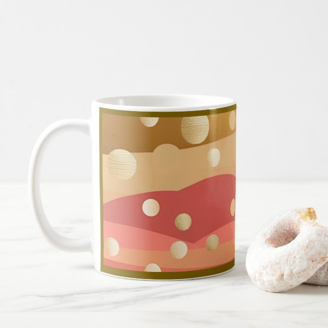 Caneca De Café Retro Modern Polka dots with Autumnal Dunes (Com Donut)
