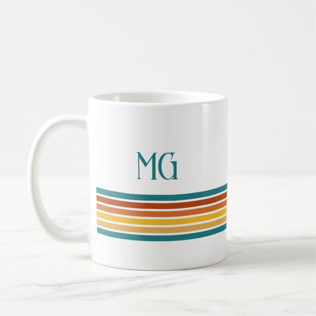 Caneca De Café Retro Monogrammed Minimalist Stripes (Esquerda)