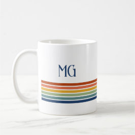 Caneca De Café Retro Monogrammed Minimalist Stripes