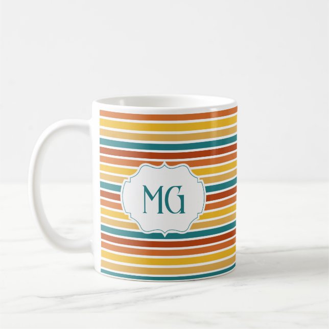 Caneca De Café Retro Monogrammed Minimalist Stripes (Esquerda)