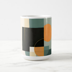 Caneca De Café Retro Negrito: Círculos de Abstrato e Retângulos