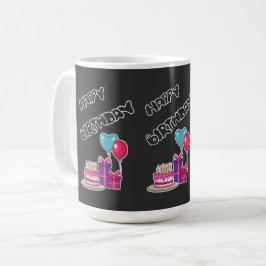 Caneca De Café Retro Neon Texto Bolha Feliz Aniversário 