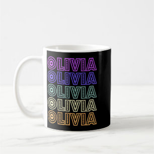 Caneca De Café Retro Olivia Nome Personalizado Amo Olivia Groovy