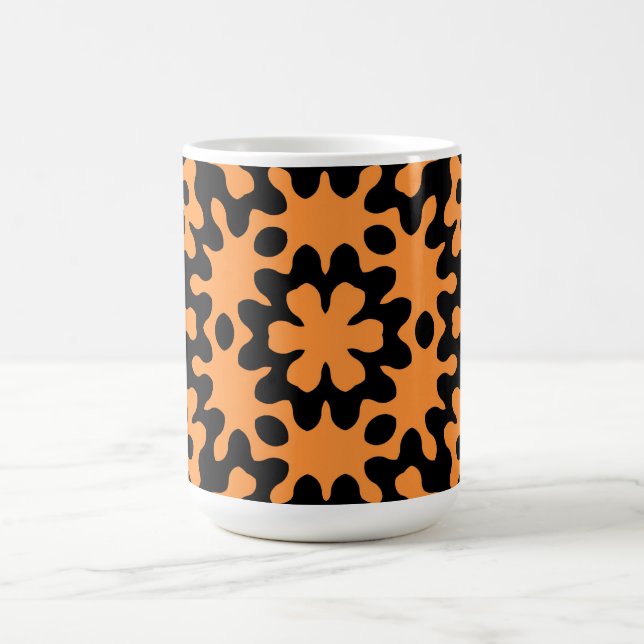Caneca De Café Retro Orange Floral Abstrato Art Mug (Centro)