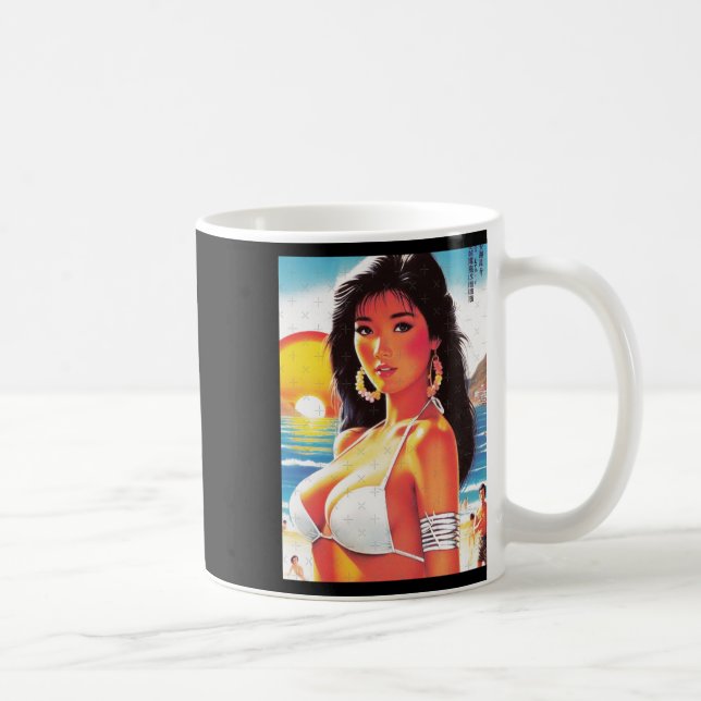 Caneca De Café Retro Oriental Girl Sticker  (Direita)
