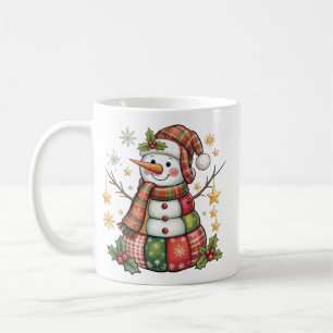 Caneca De Café Retro Patchwork Boneco de Neve Feliz Natal Coquett