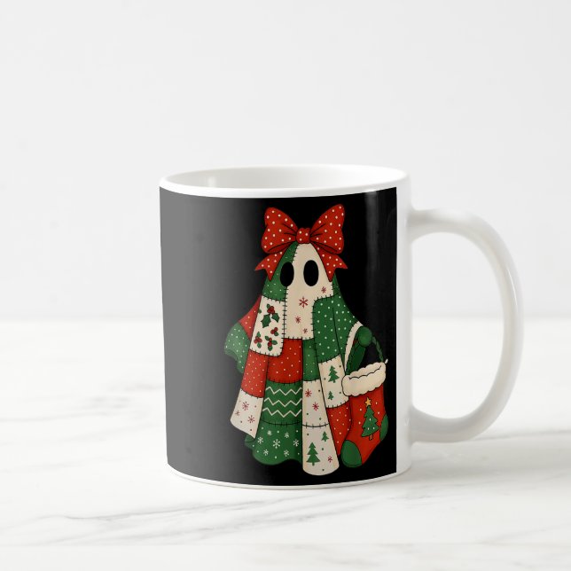Caneca De Café Retro Patchwork Christmas Ghost Coquette Bow X-mas (Direita)