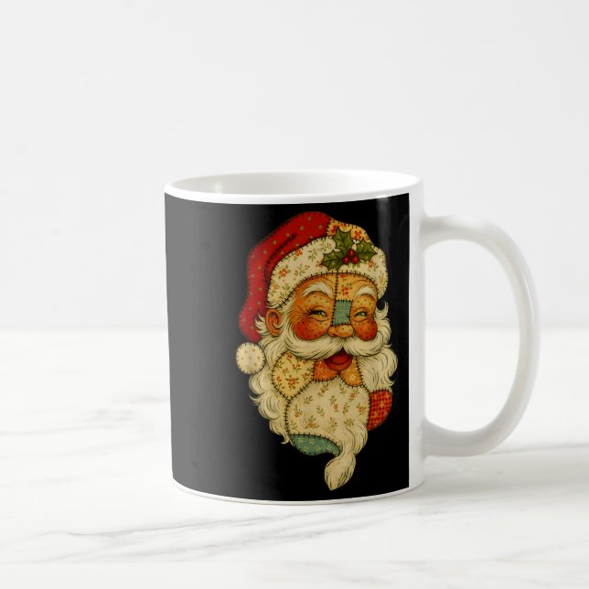 Caneca De Café Retro Patchwork Santa Claus Feliz de Natal (Direita)