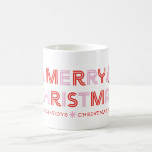 Caneca De Café Retro Personalizado Árvore de Natal Rosa e Vermelh