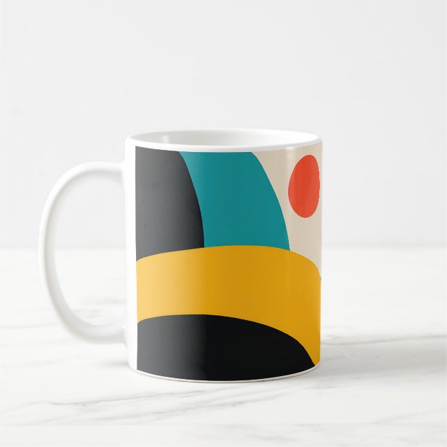 Caneca De Café Retro Pink Teal Blue Geometric Abstract (Esquerda)