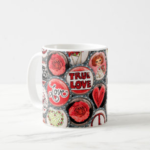 Caneca De Café Retro Red Floral Hearts True Love Dia de os namora