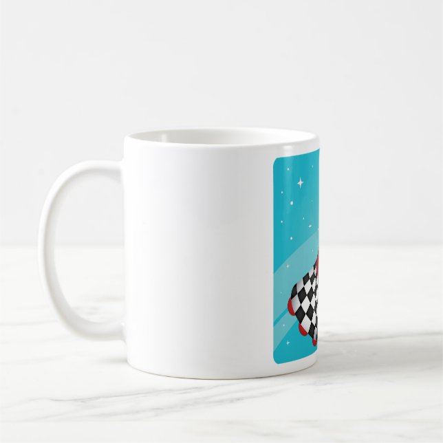 Caneca De Café Retro Red Rocket Ship in Space Galactic (Esquerda)