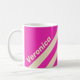 Caneca De Café Retro Rosa Três Listras com Nome