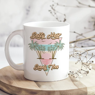 Caneca De Café Retro "Salty Hair Sandy Toes" Praia Verão