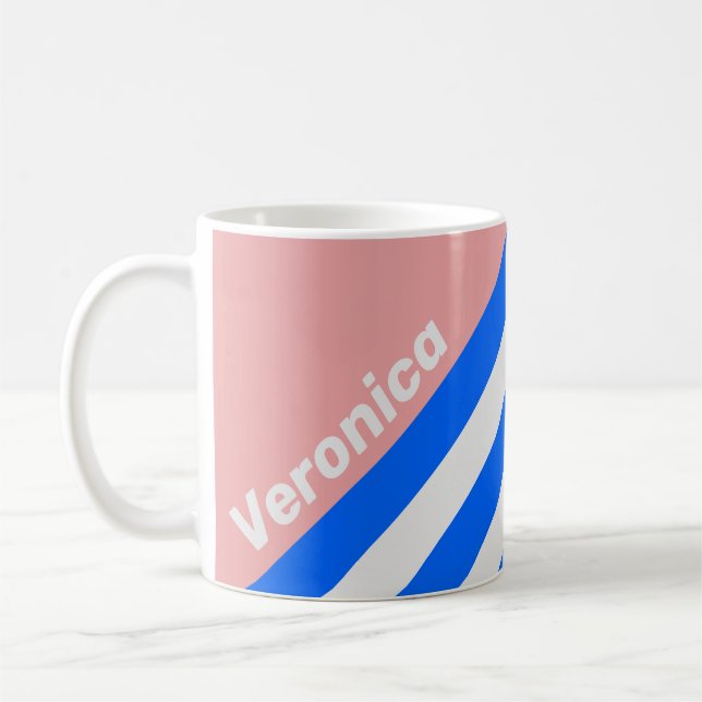 Caneca De Café Retro Sea Kiss Stripes with Name (Esquerda)