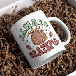 Caneca De Café Retro Sempre Grateful Mug, Ação De Graças Familiar