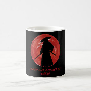 Caneca De Café Retro Silhouette Samurai - Citação da Mente Samura