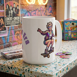 Caneca De Café Retro Skater Mãe Era Nome Personalizado Café Grand