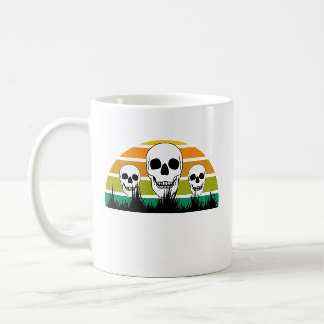 Caneca De Café Retro Skull Black Grass Ophiopogon Gothic Garden (Esquerda)