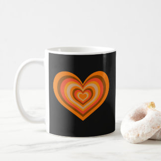 Caneca De Café Retro Striped Heart Mug - Orange on Black