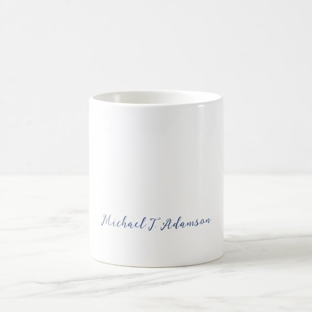 Caneca De Café Retro Style Elegant Plain White Calligraphy Name (Centro)