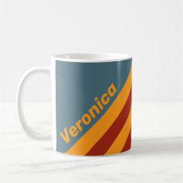 Caneca De Café Retro Sunrise on Slate Stripes with Name