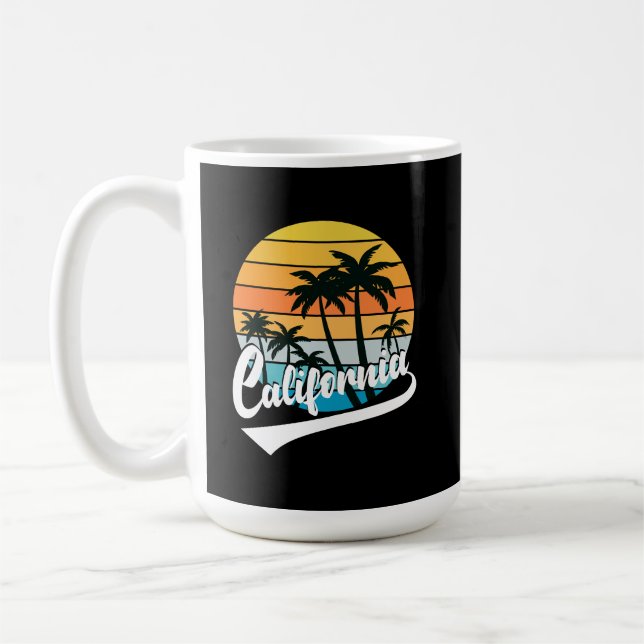 Caneca De Café Retro Sunset E Palmeiras Canugo Da Califórnia (Esquerda)