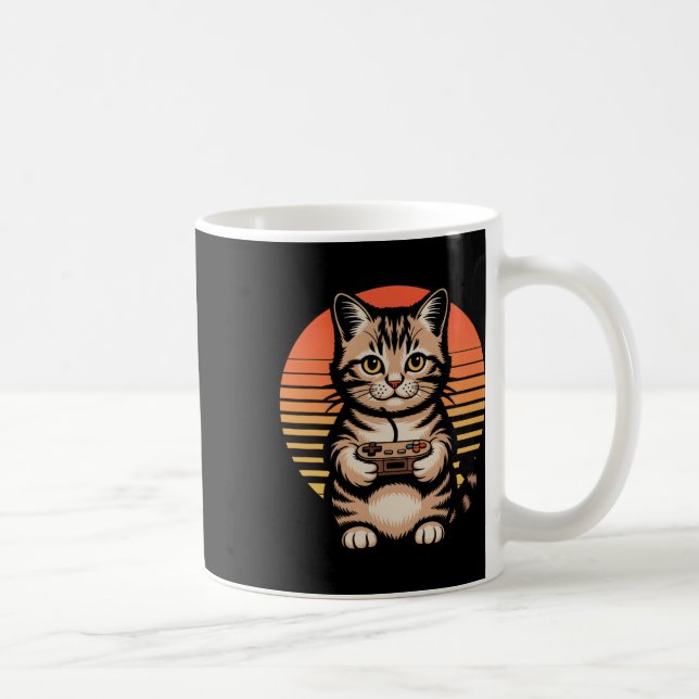 Caneca De Café Retro Sunset Gamer Cat Gamepad Kitten Playing Vide (Direita)