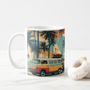 Caneca de Café Retro Surf Van & Palmeiras Tropic