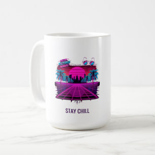 Caneca De Café Retro Synthwave Vaporwave Neon Grid Paisagem dos A