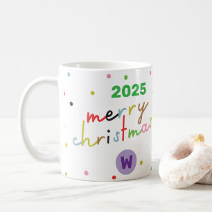 Caneca De Café retro TEXTO PERSONALIZADO bolinhas NATAL FELIZ