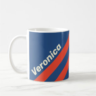 Caneca De Café Retro Vermelho & Azul Três Listras com Nome