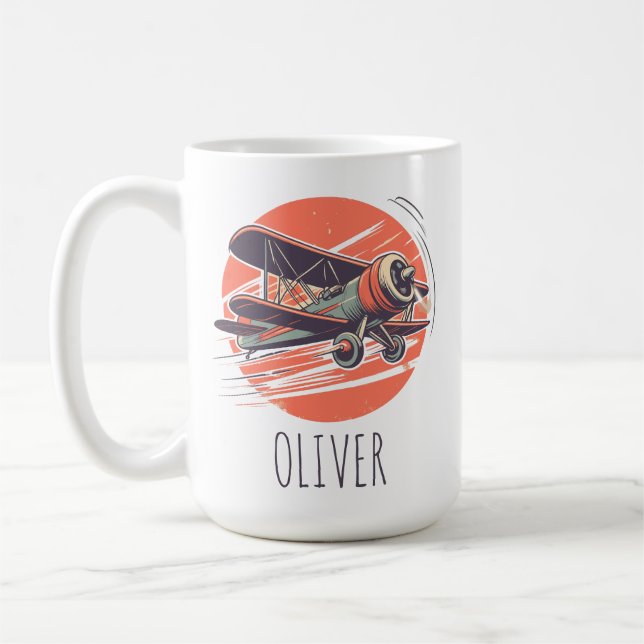 Caneca De Café Retro Vintage Biplano Personalizado (Esquerda)
