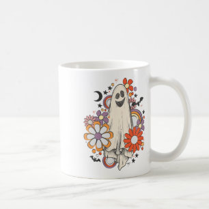 Caneca De Café Retro Vintage Gnoovy Halloween Cores Flores Ghost