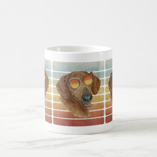 Caneca De Café Retro Vintage Pôr do Sol Vermelho Dachshund Mãe Pa