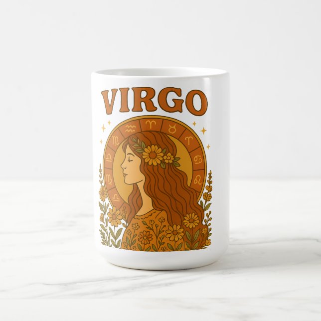 Caneca De Café Retro Virgem Zodíaco Boho Floral Astrologia  (Centro)