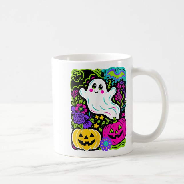 Caneca De Café Retro Wildflower Boho Ghost Floral Halloween Cute (Direita)
