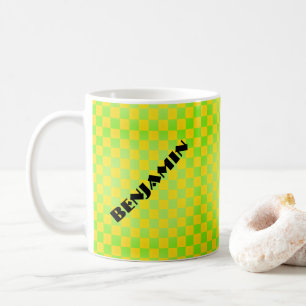 Caneca De Café Retrô Xadrez Amarelo Limão Verde Lima dos Anos 90