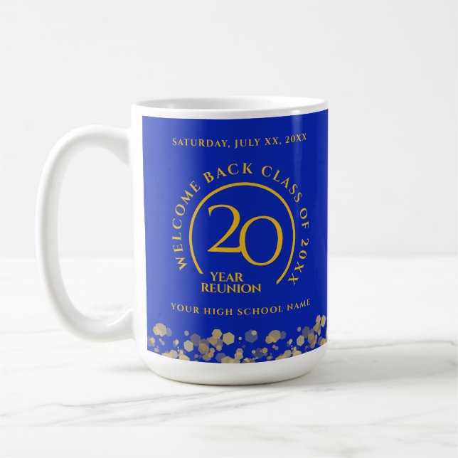 Caneca De Café Reunião de Classe da Faculdade de Azul e Dourada (Esquerda)