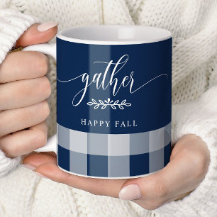 Caneca De Café Reunir Feliz Outono Azul Marinho & Branco Buffalo 