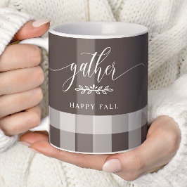 Caneca De Café Reunir Feliz Outono Xadrez Búfalo Marrom e Branco